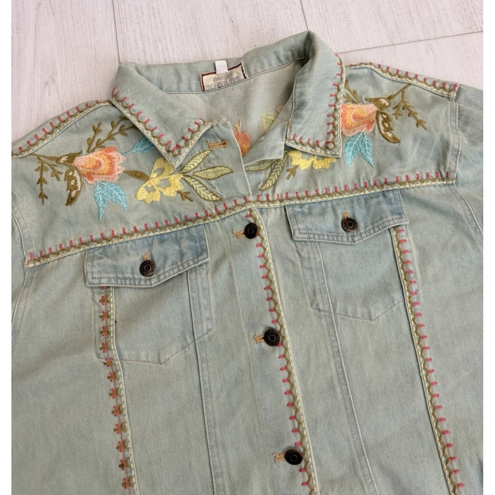 Johnny Was Denim Floral Embroidered Jacket Sz XL - Picture 2 of 11